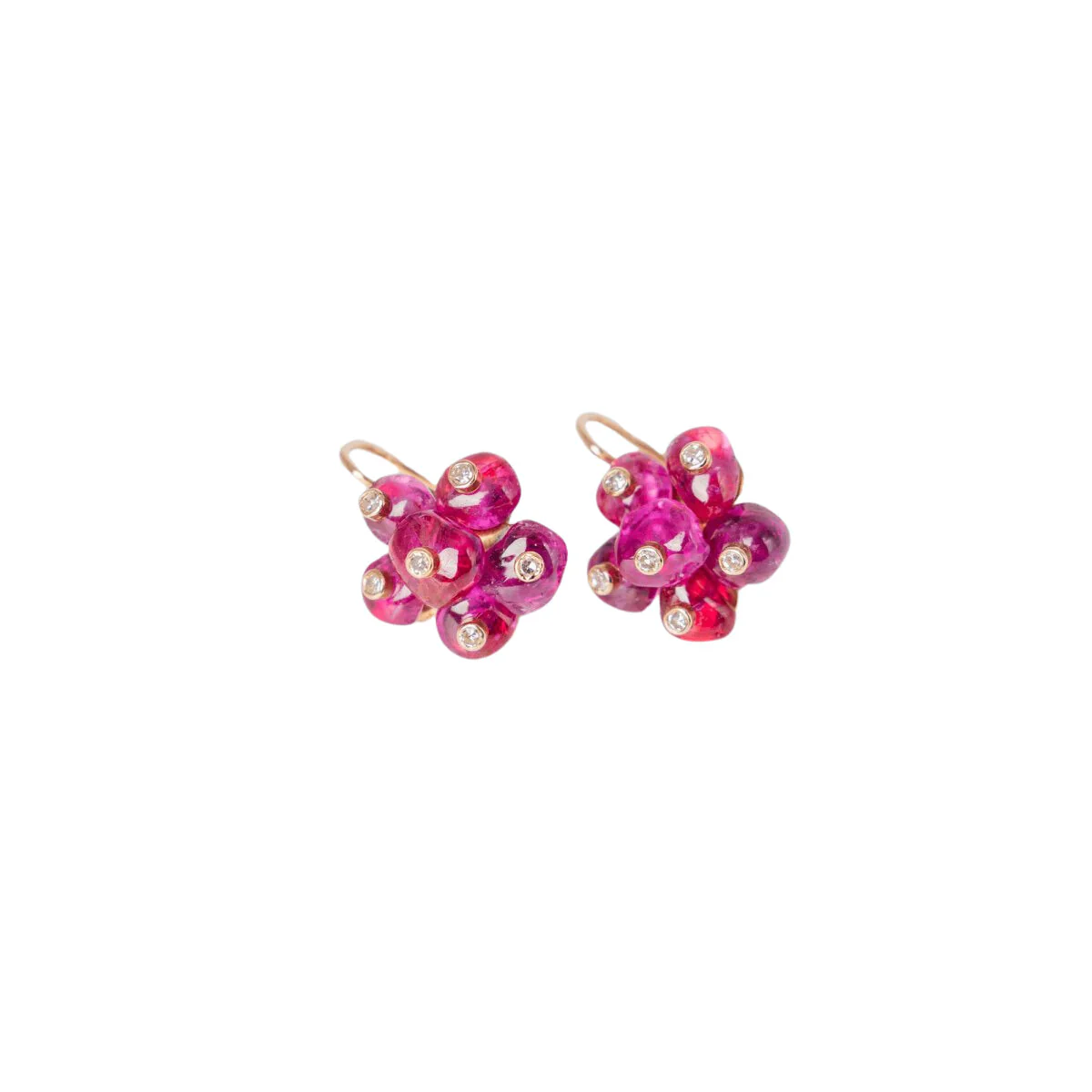 Boucles d'oreilles "Dormeuses" en or jaune, perles de rubis et diamants - Image 2
