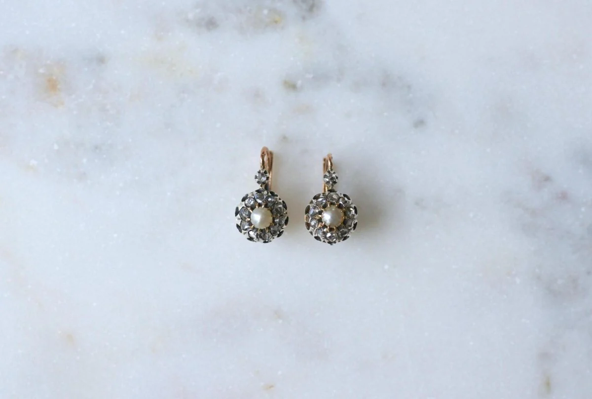 Dormeuses Anciennes Perles Fines et Diamants - Image 3