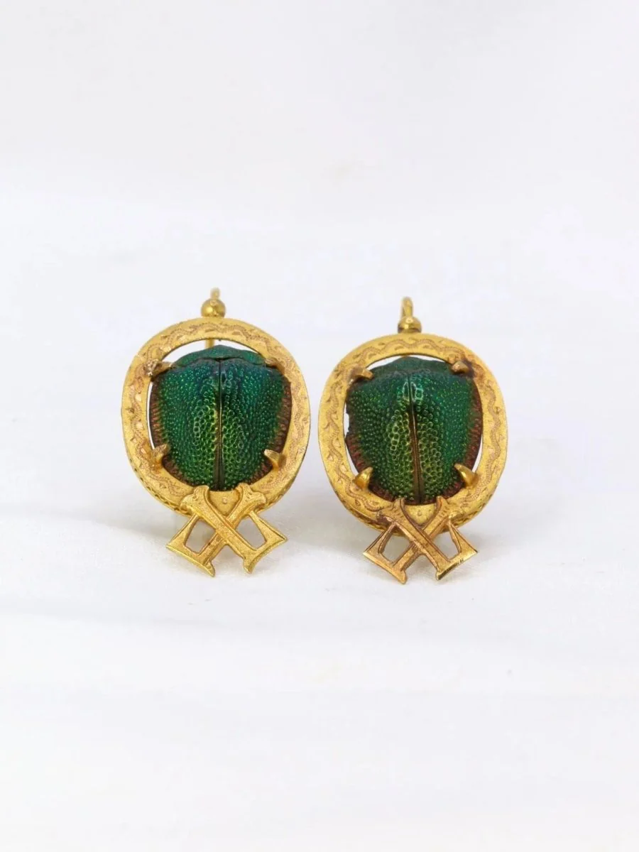 Boucles d'oreilles dormeuses or jaune scarabée