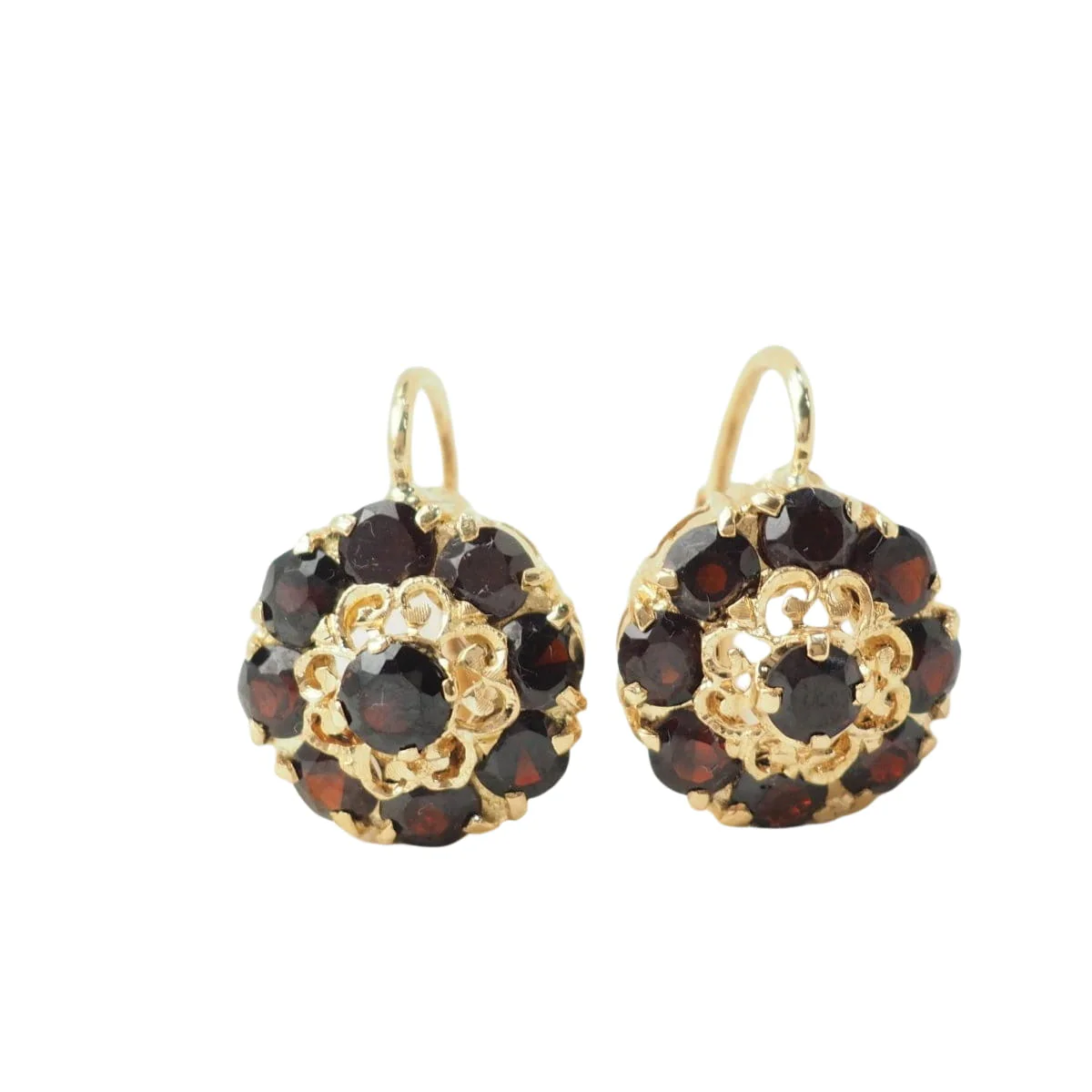 Boucles d'oreilles Dormeuses en or jaune et grenats