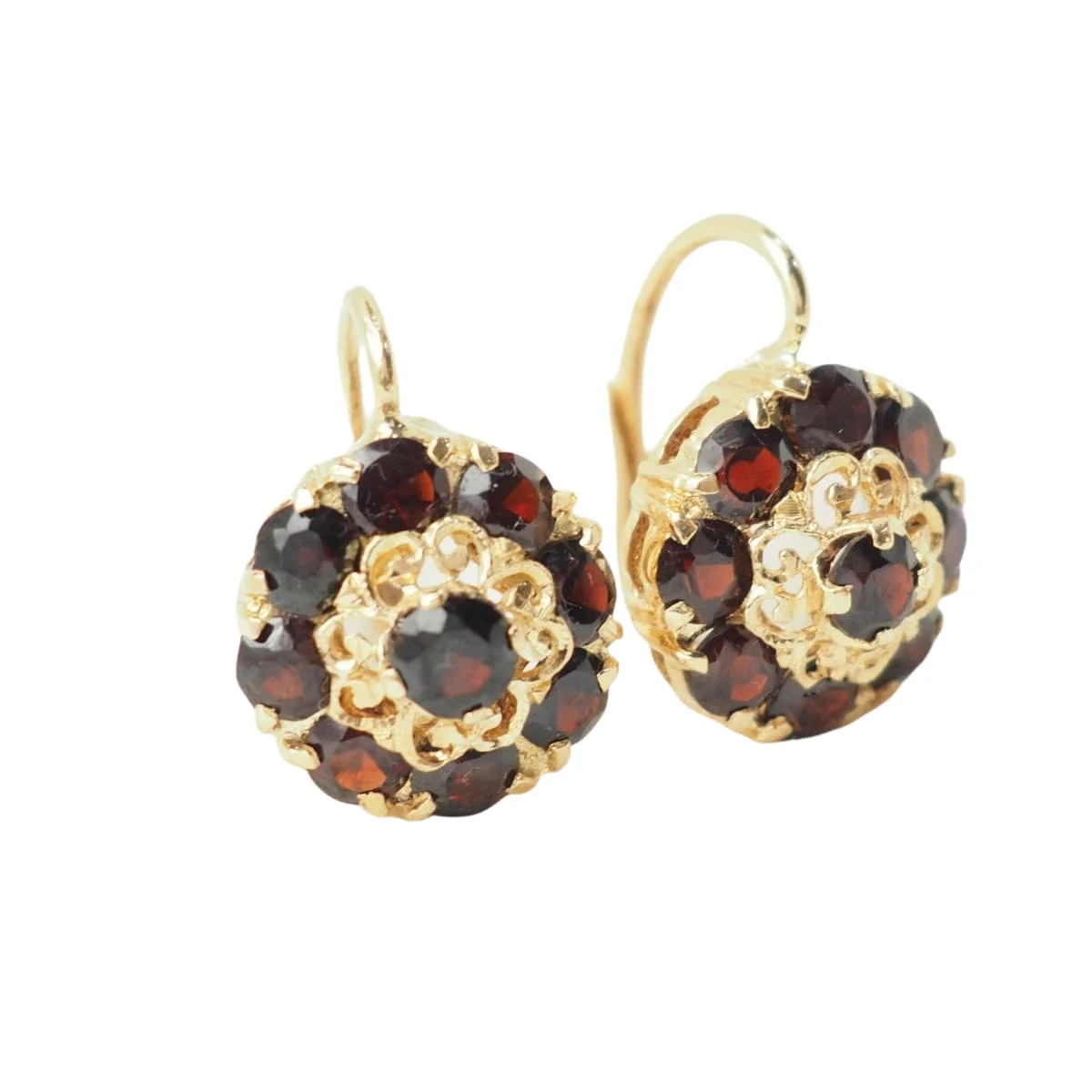 Boucles d'oreilles Dormeuses en or jaune et grenats - Image 2