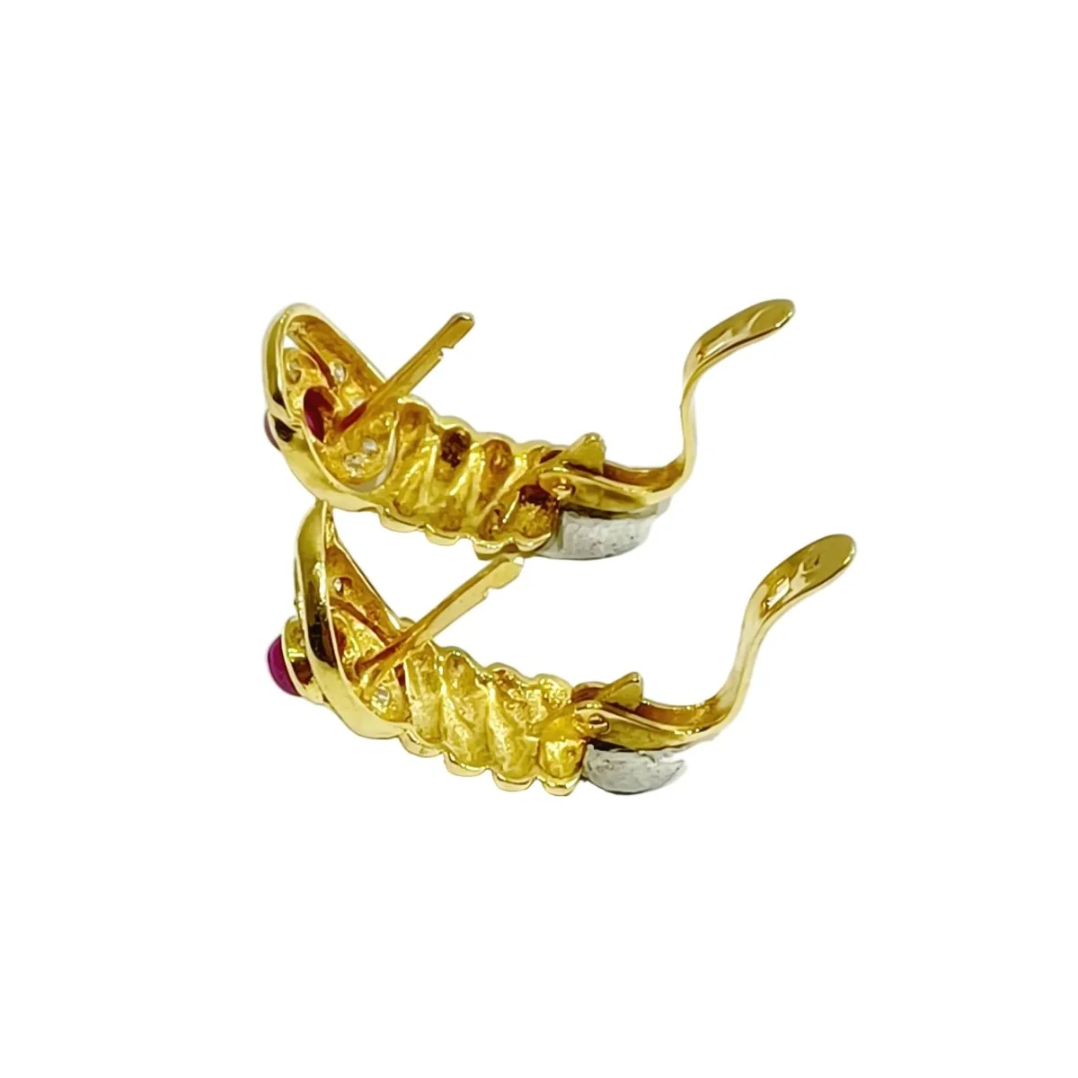 Boucles d'oreilles Dormeuses en or jaune, rubis et diamatns - Image 6