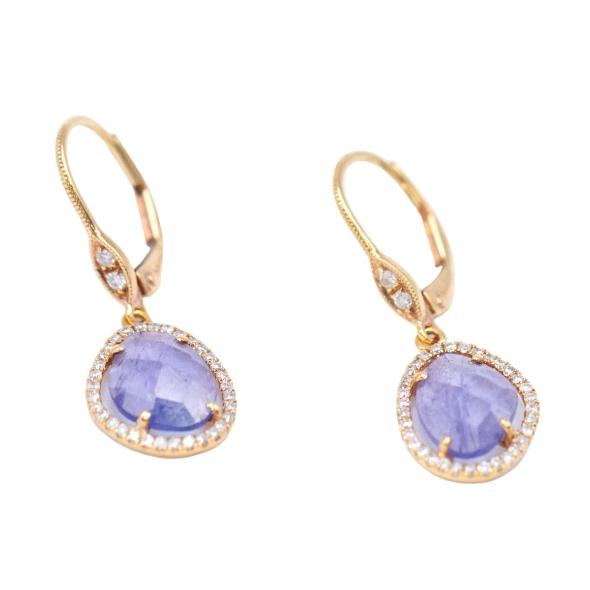 Boucles d'oreilles Dormeuses en or jaune, tanzanites et diamants - Image 2