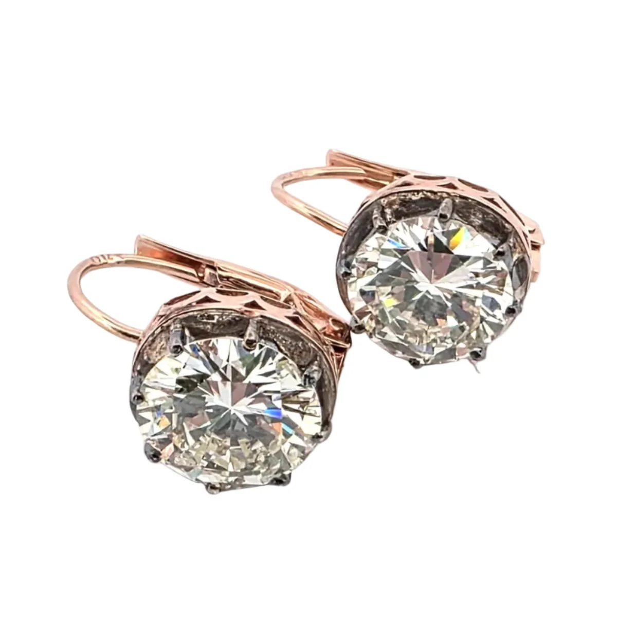 Boucles d'oreilles Dormeuses en or rose, argent et diamants - Image 2
