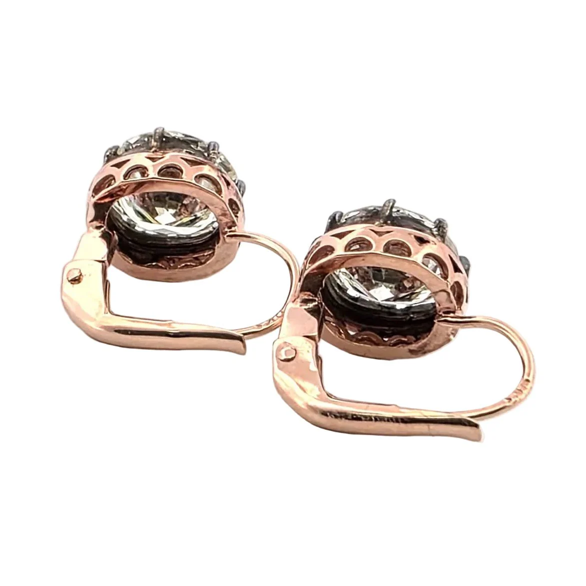 Boucles d'oreilles Dormeuses en or rose, argent et diamants - Image 5