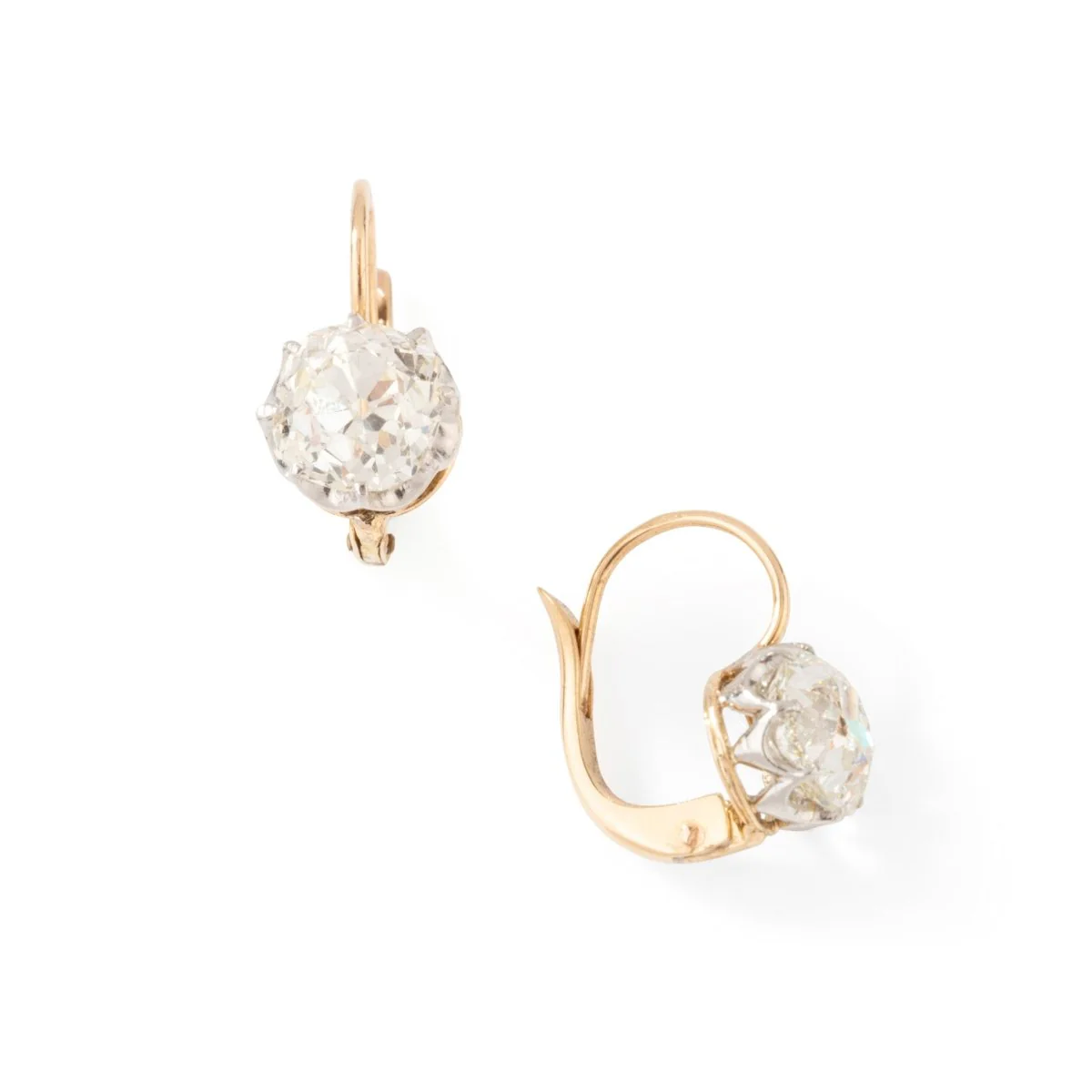 Boucles d'oreilles Dormeuses en or rose, platine et diamants - Image 3