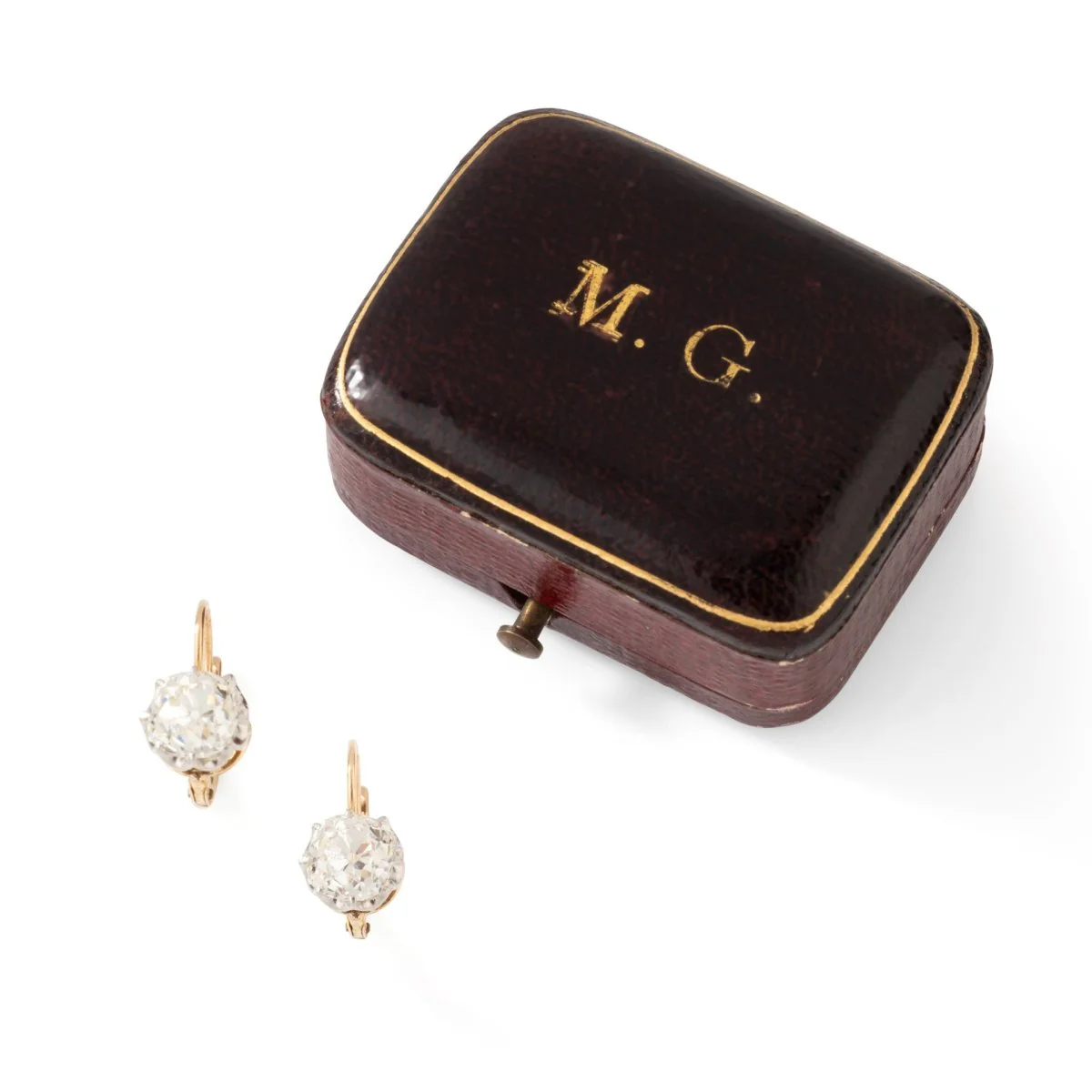 Boucles d'oreilles Dormeuses en or rose, platine et diamants - Image 6