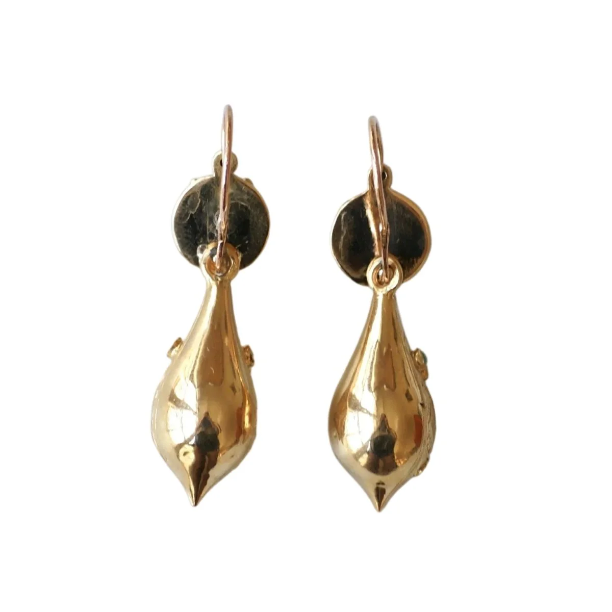 Boucles d'oreilles Dormeuses Goutte en or jaune et turquoises - Image 3