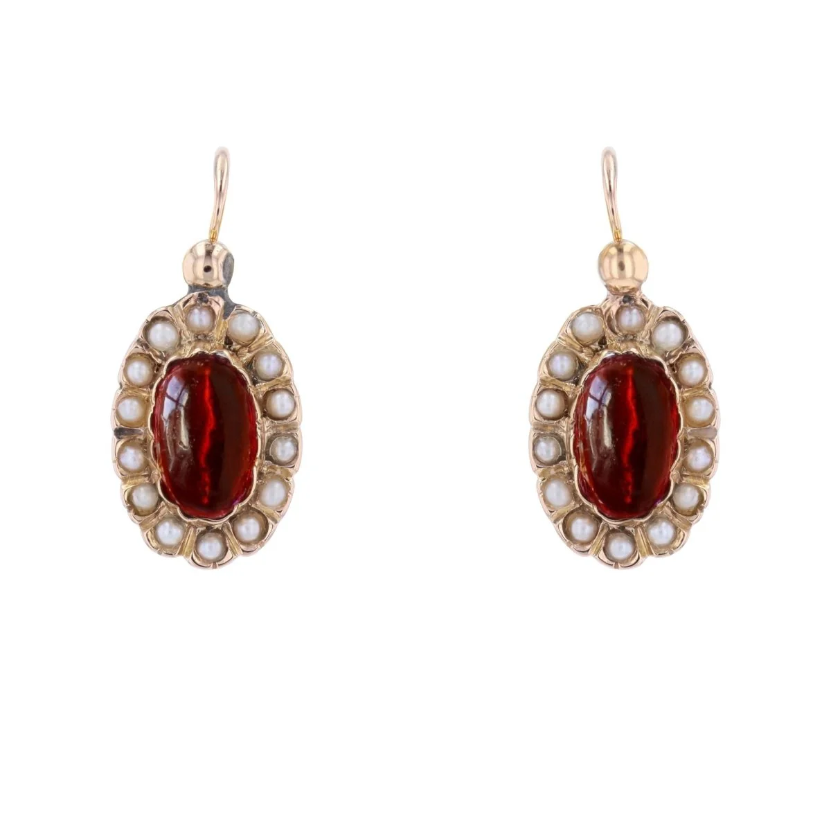 Boucles d'oreilles Dormeuses en or rose, grenats et perles