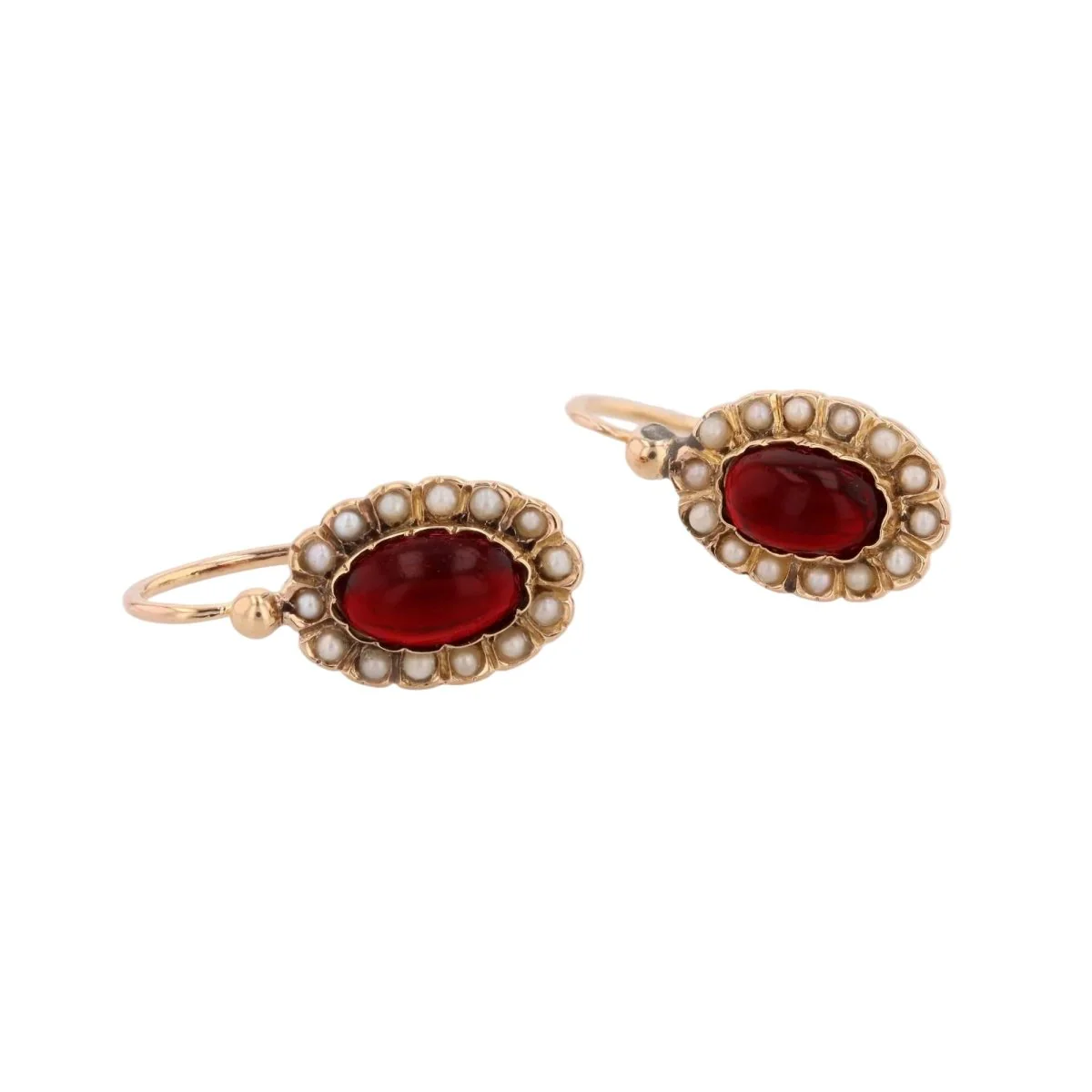 Boucles d'oreilles Dormeuses en or rose, grenats et perles - Image 3