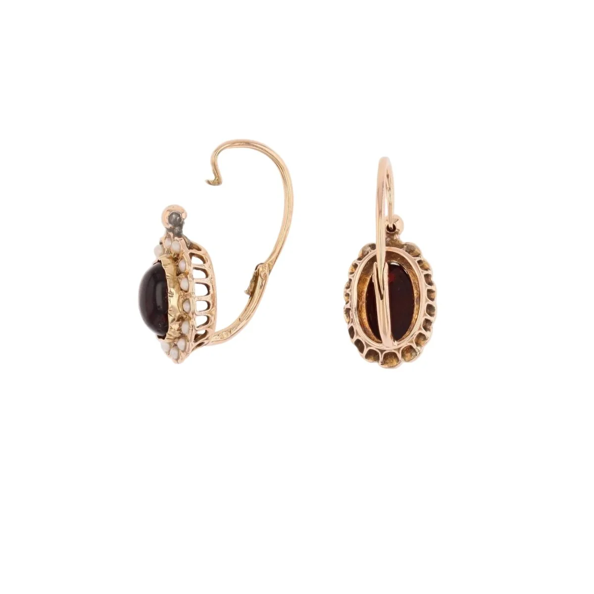 Boucles d'oreilles Dormeuses en or rose, grenats et perles - Image 4