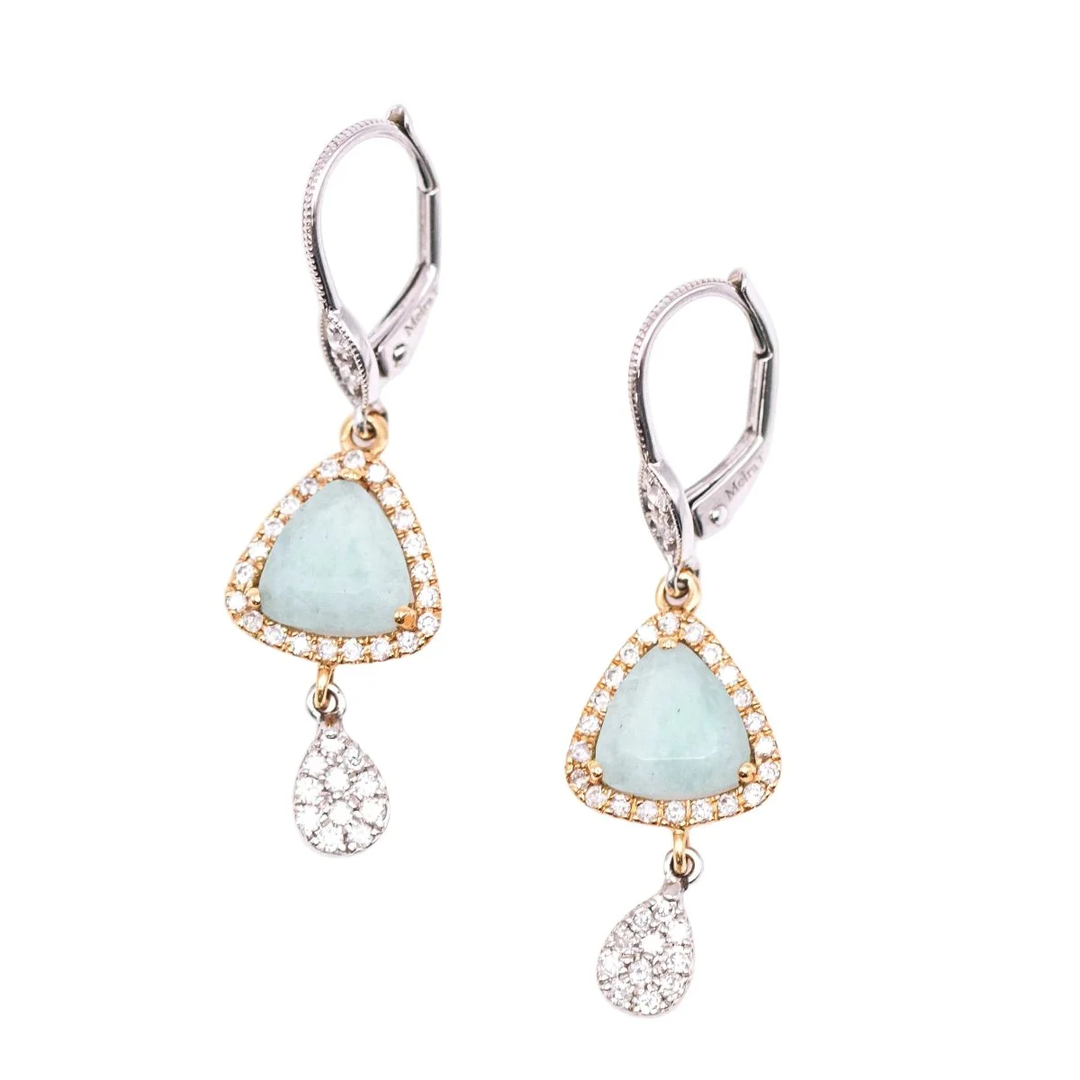 Boucles d'oreilles Dormeuses MEIRAT en or jaune, or blanc, amazonites et diamants