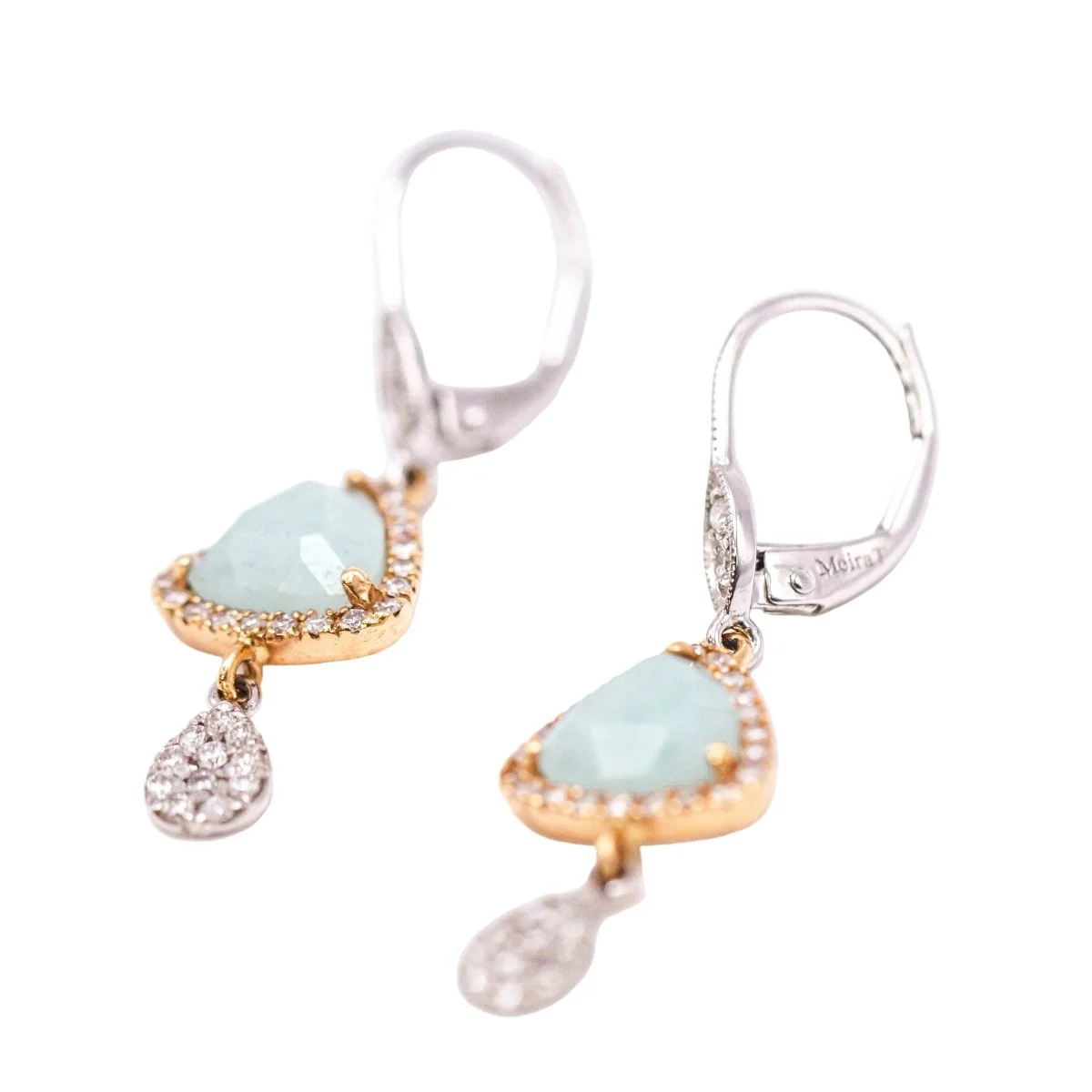 Boucles d'oreilles Dormeuses MEIRAT en or jaune, or blanc, amazonites et diamants - Image 2