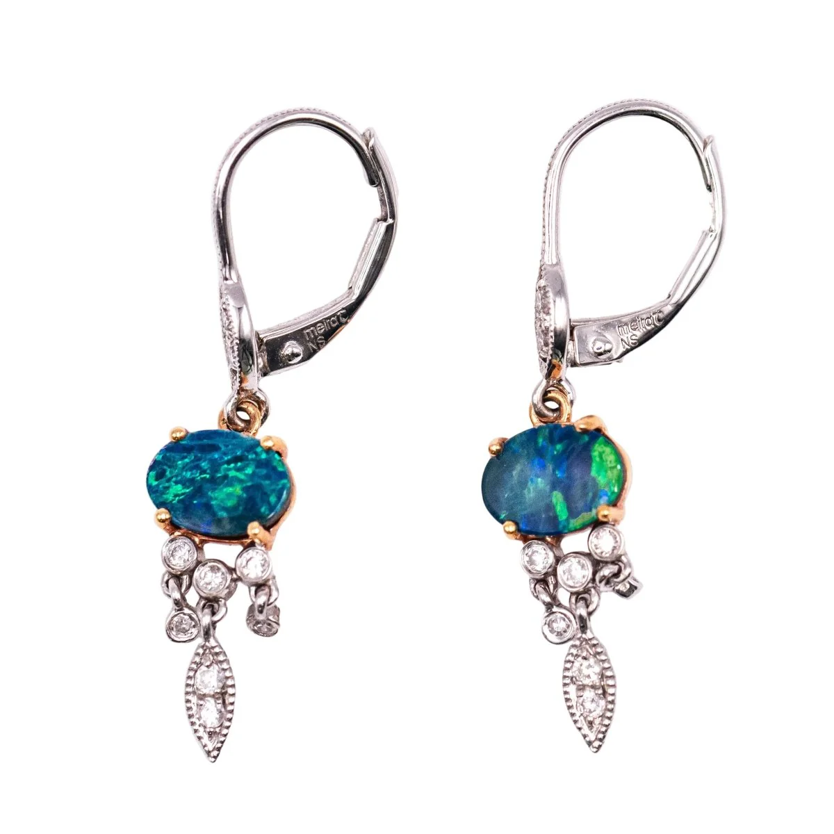 Boucles d'oreilles Dormeuses MEIRAT en or jaune, or blanc, opales et diamants