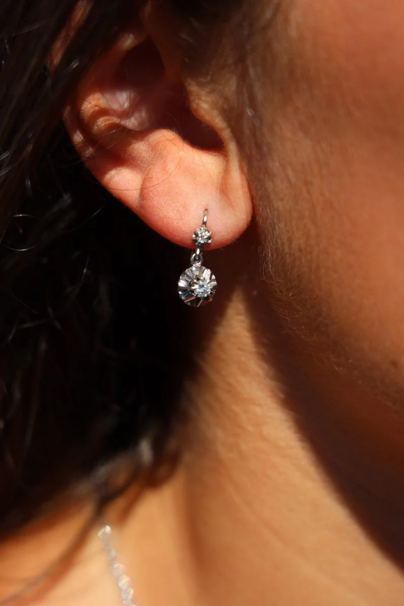 Boucles d'oreilles Dormeuses Or blanc Diamant - Image 8
