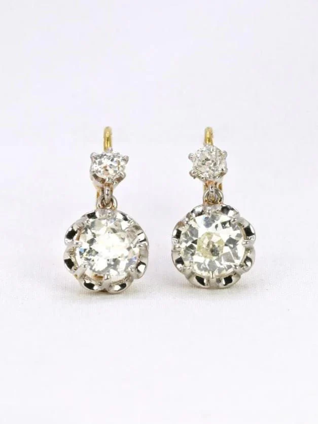 Dormeuses anciennes or diamants taille ancienne 2,2 ct