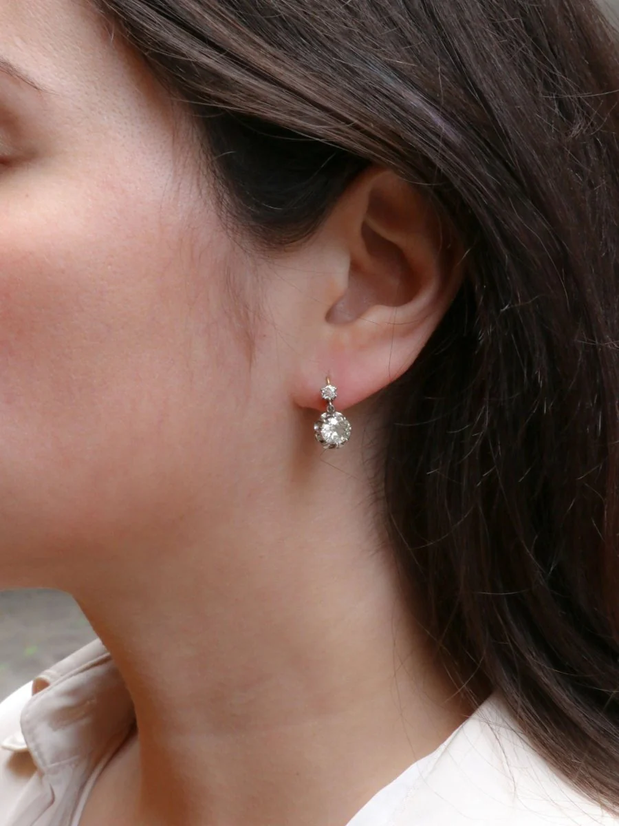 Dormeuses anciennes or diamants taille ancienne 2,2 ct - Image 6
