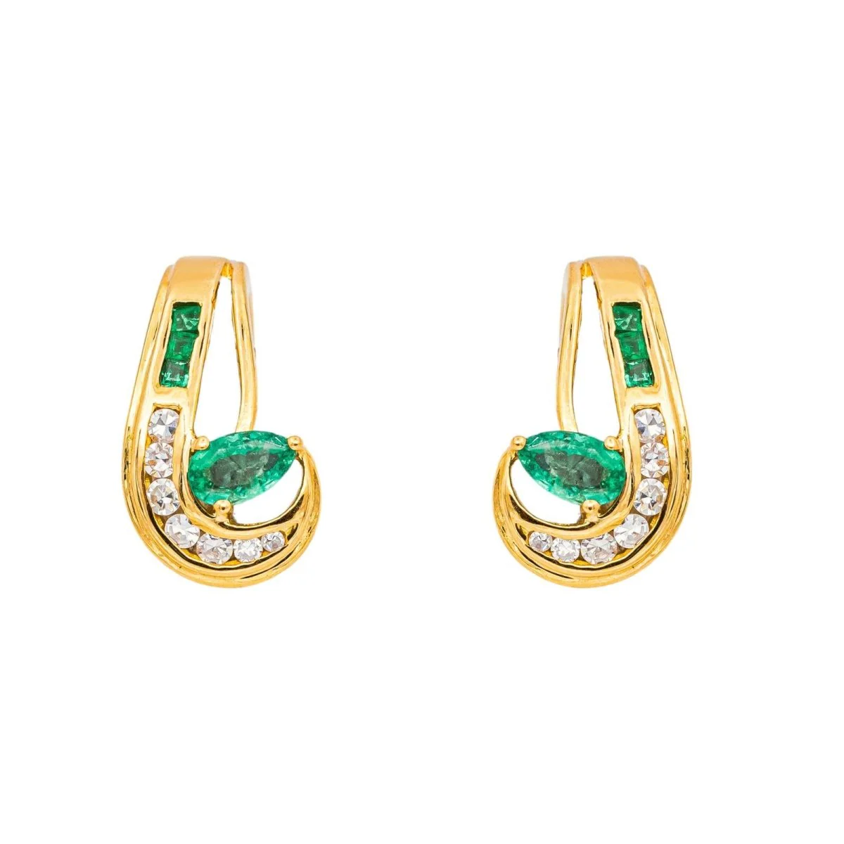 Boucles d'oreilles  Dormeuses Or jaune  Emeraude - Image 8