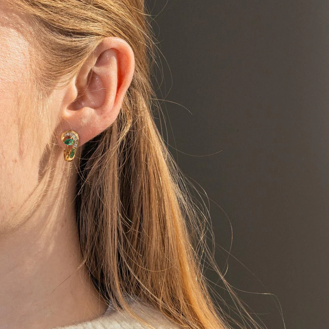 Boucles d'oreilles  Dormeuses Or jaune  Emeraude - Image 9