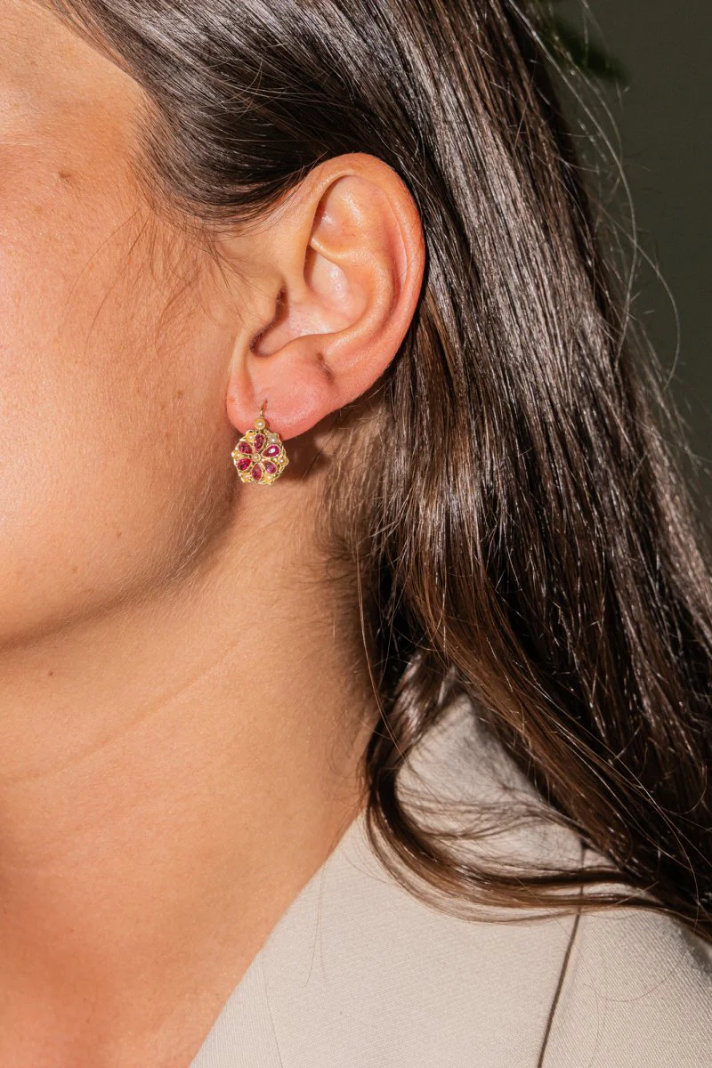 Boucles d'oreilles Dormeuses Or jaune Rubis - Image 2