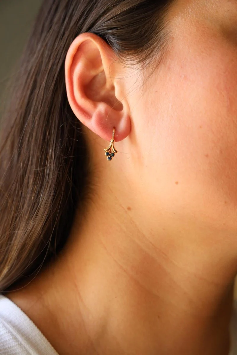 Boucles d'oreilles Dormeuses or jaune  Saphir - Image 2