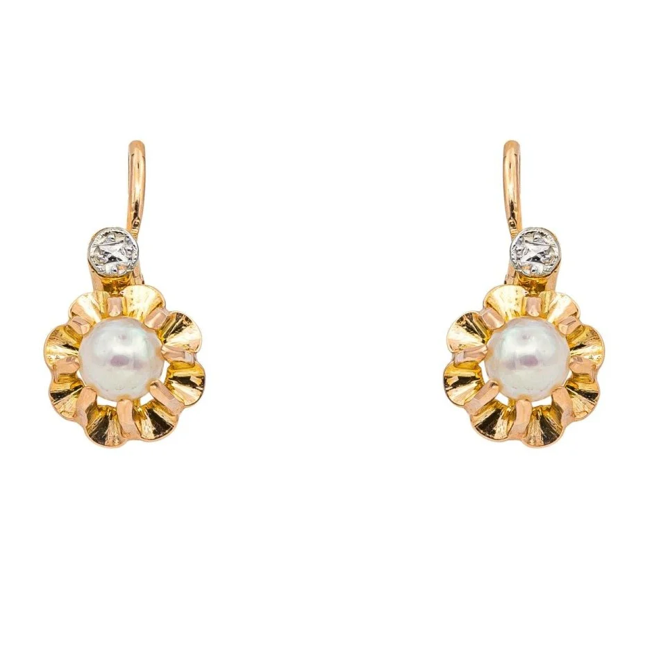 Boucles d'oreilles Dormeuses en or rose et perles