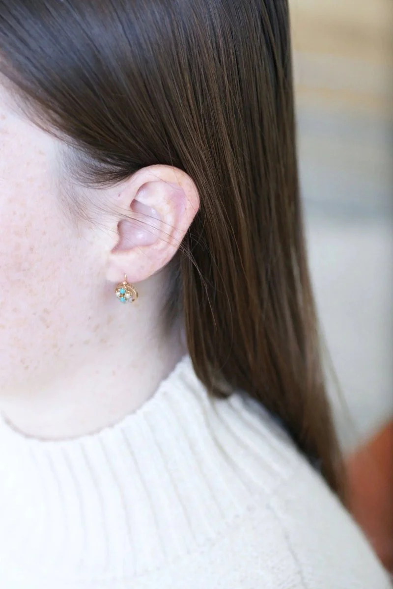 Dormeuses or rose, perles, turquoises et diamants - Image 9