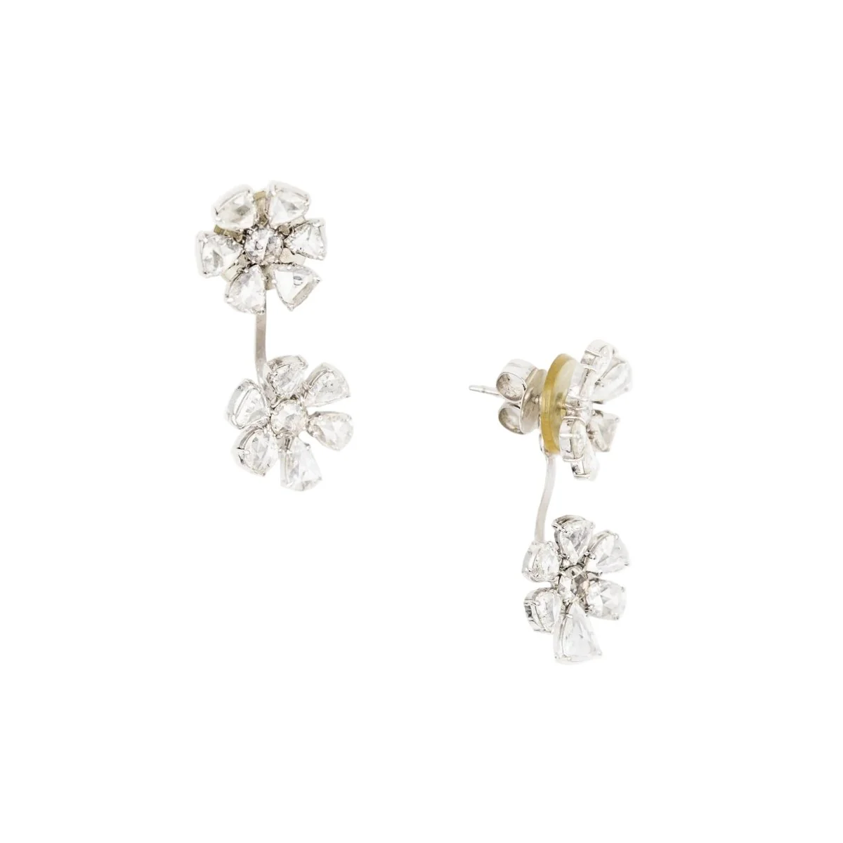 Boucles d'oreilles Double fleurs en or blanc et diamants - Image 4