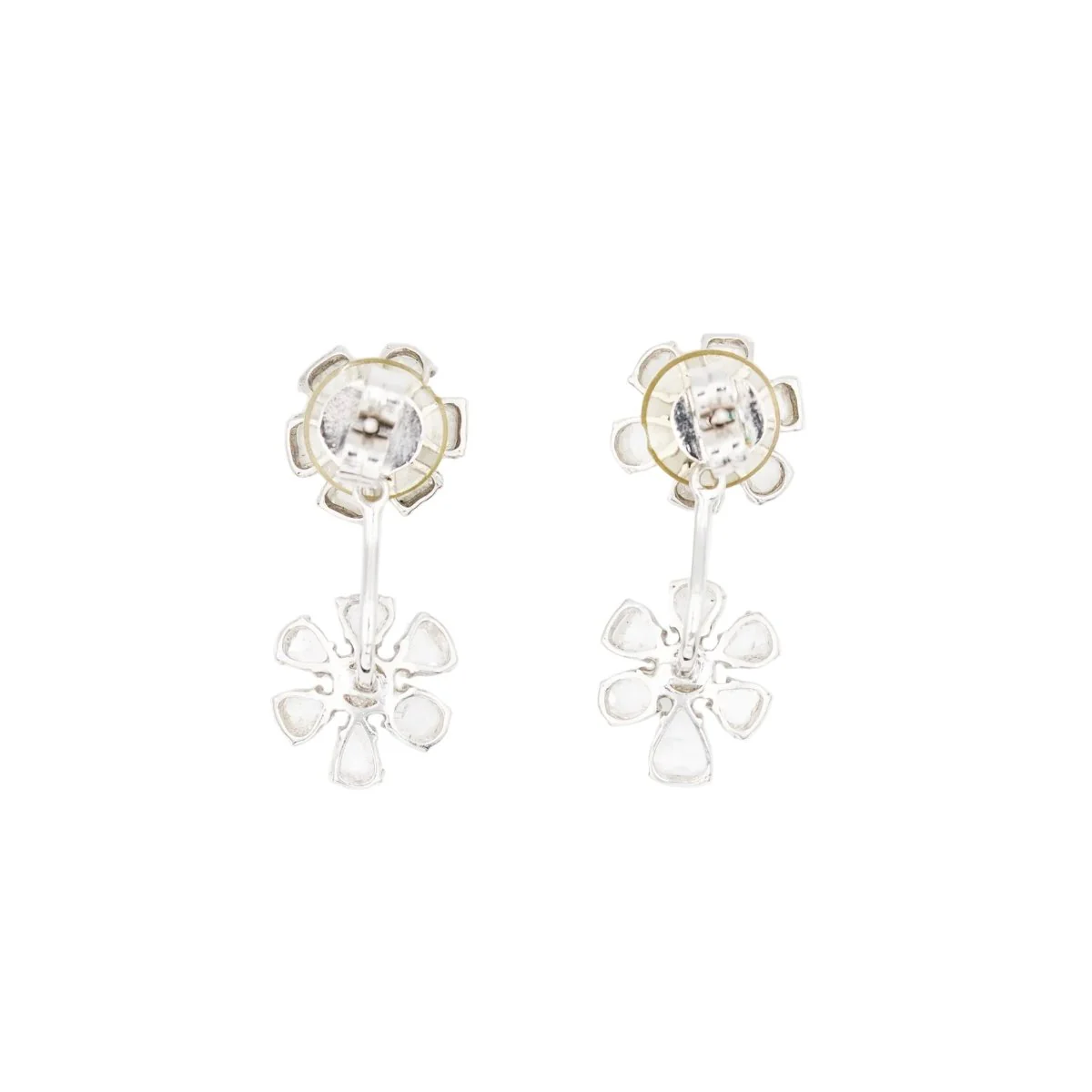 Boucles d'oreilles Double fleurs en or blanc et diamants - Image 6