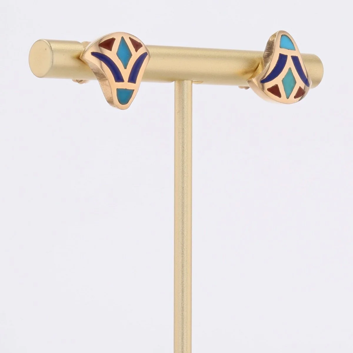 Boucles d'oreilles égyptiennes en or jaune et émail - Image 5