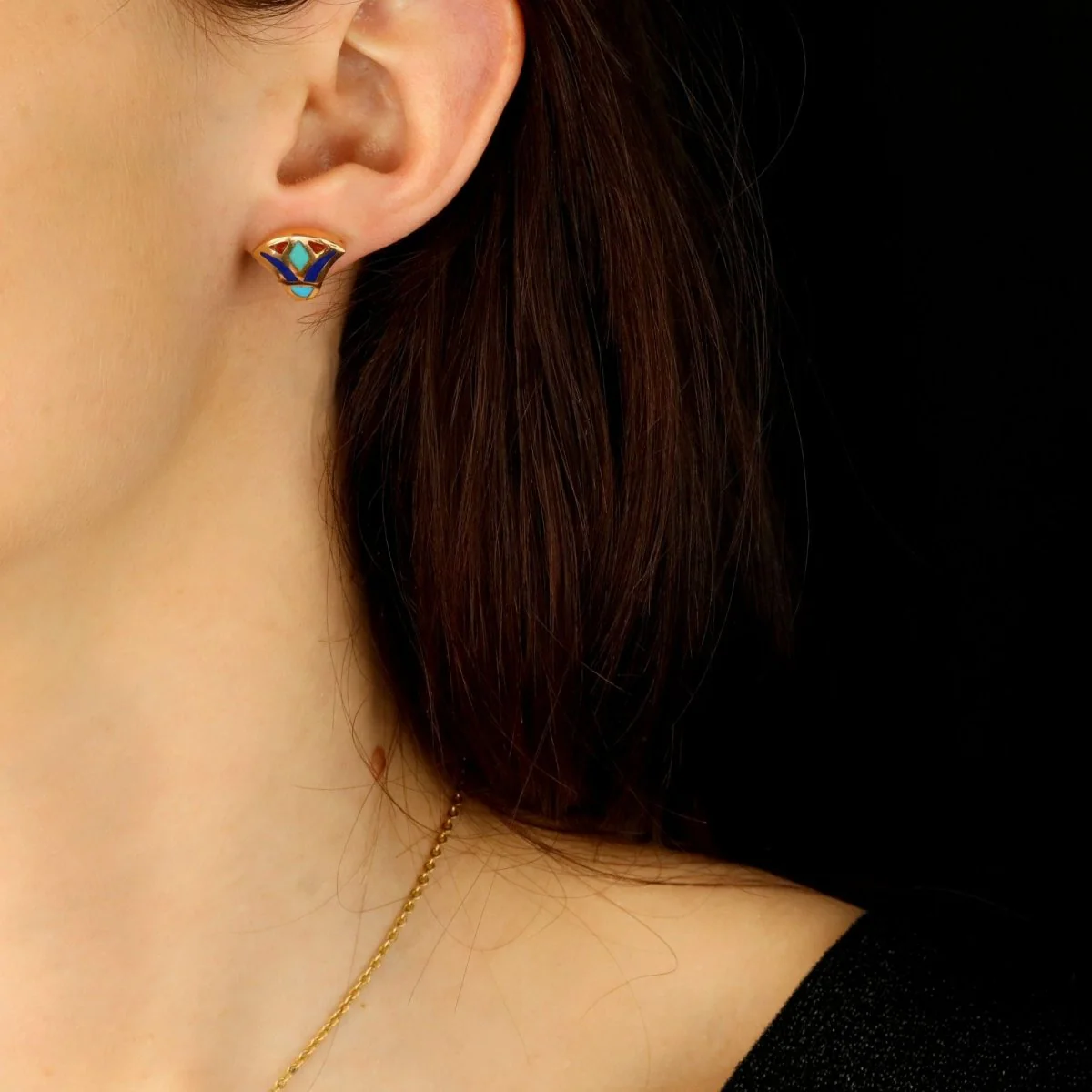 Boucles d'oreilles égyptiennes en or jaune et émail - Image 6