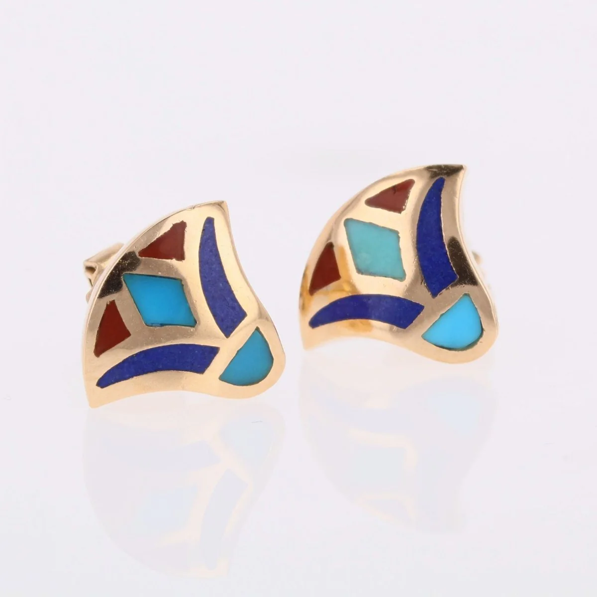 Boucles d'oreilles égyptiennes en or jaune et émail - Image 7