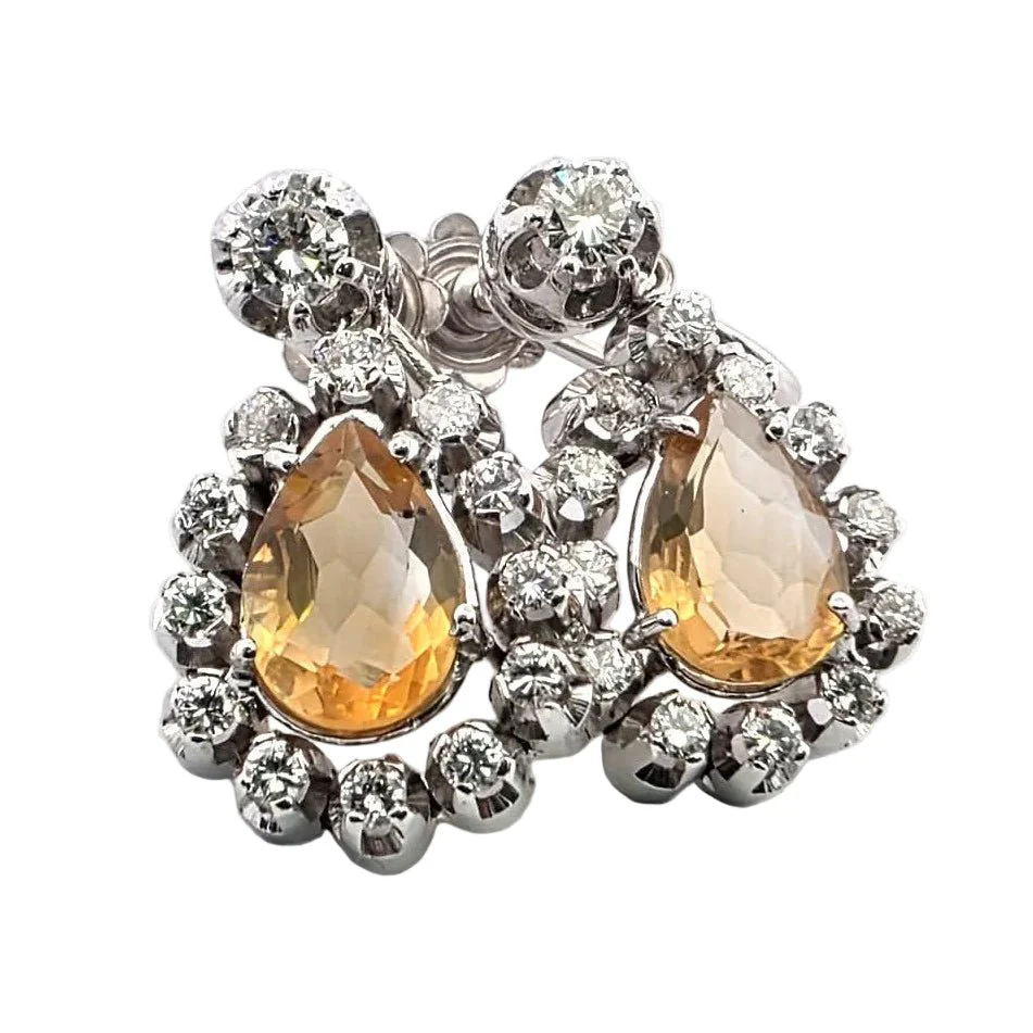 Boucles d'oreilles en or blanc, citrines et diamants