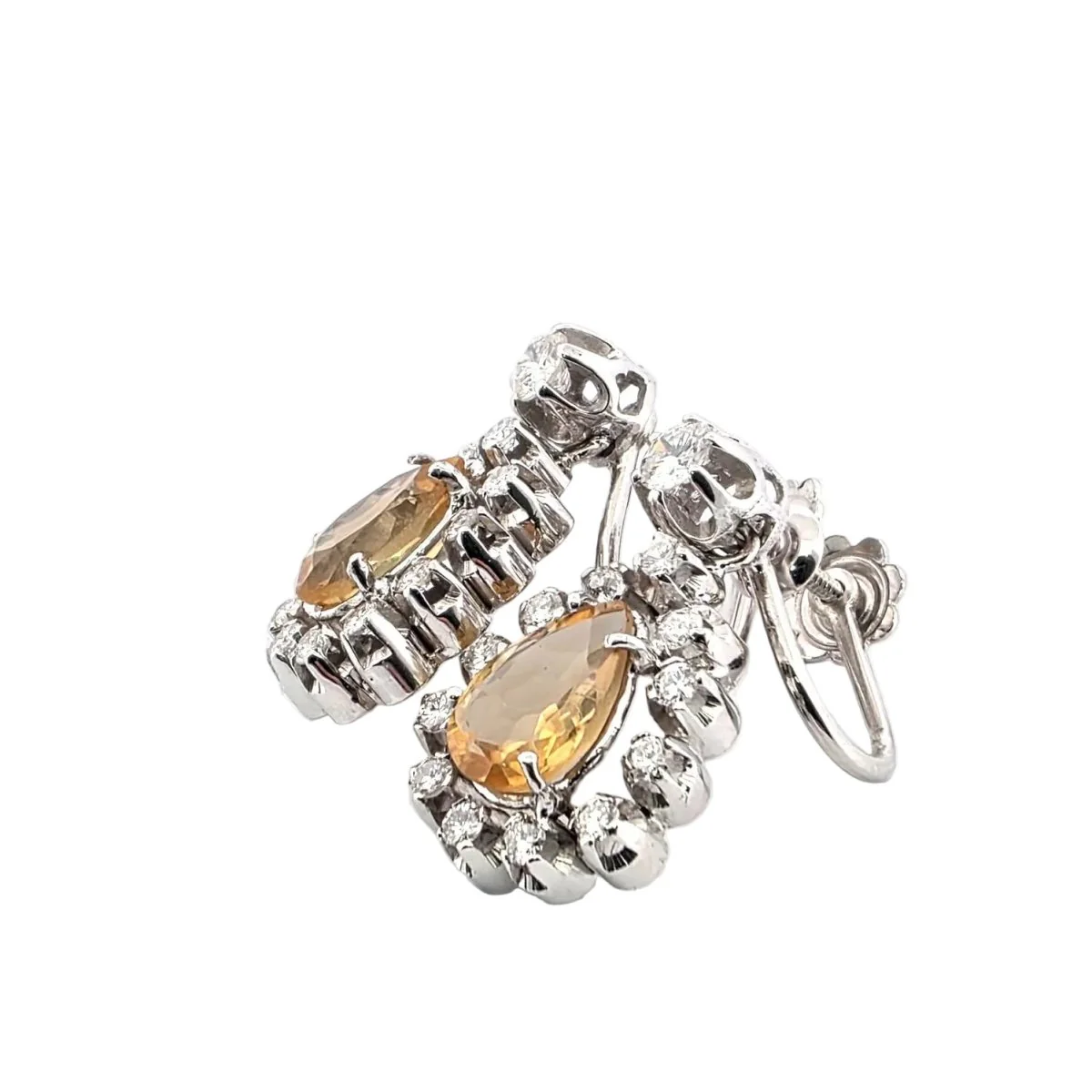 Boucles d'oreilles en or blanc, citrines et diamants - Image 2