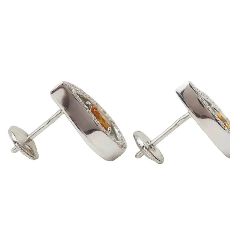 Boucles d'oreilles Puces en or blanc, citrines et diamants - Image 2