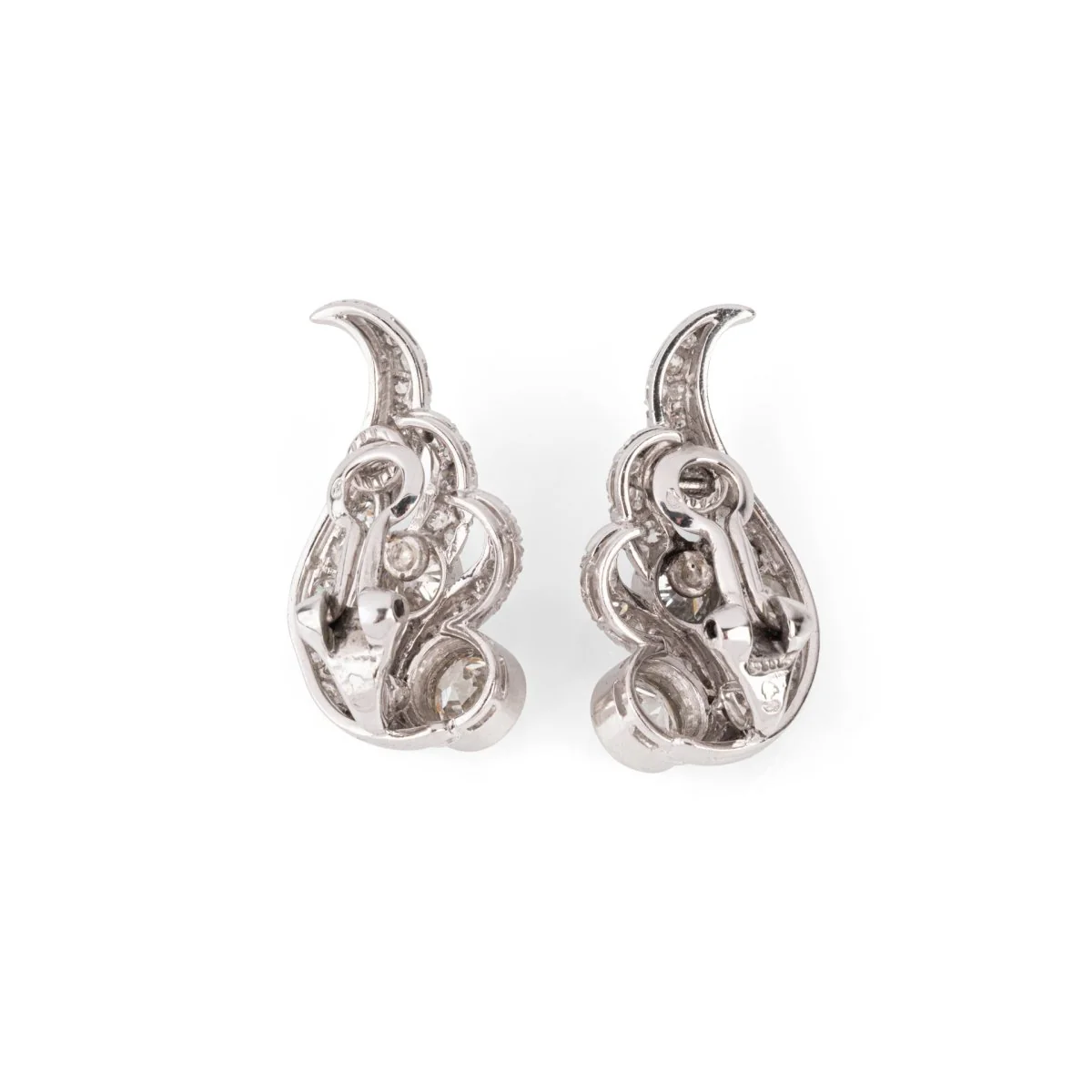 Boucles d'oreilles Clips en or blanc, platine et diamants - Image 2