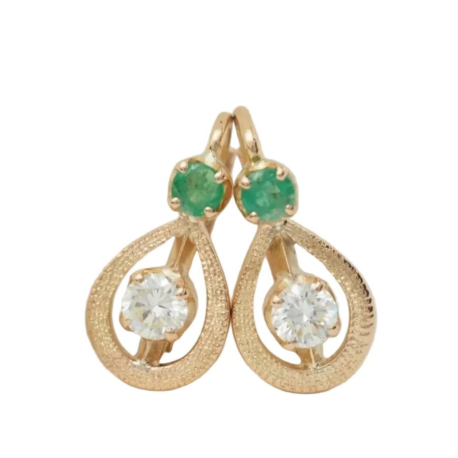 Boucles d'oreilles Dormeuses en or jaune, émeraudes et diamants