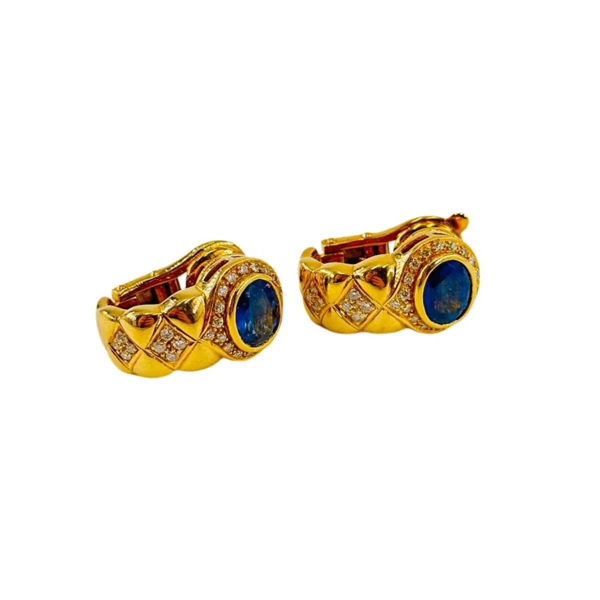 Boucles d'oreilles en or jaune, saphir et diamants - Image 2
