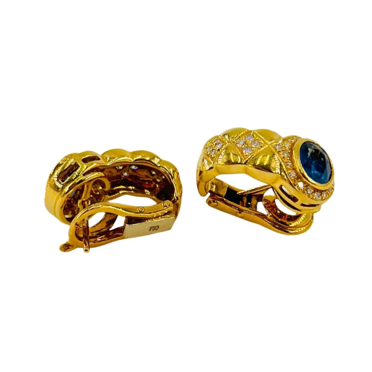Boucles d'oreilles en or jaune, saphir et diamants - Image 3