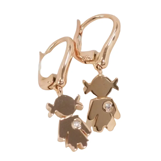 Boucles d'oreilles Dormeuses en or rose et diamants - Image 2