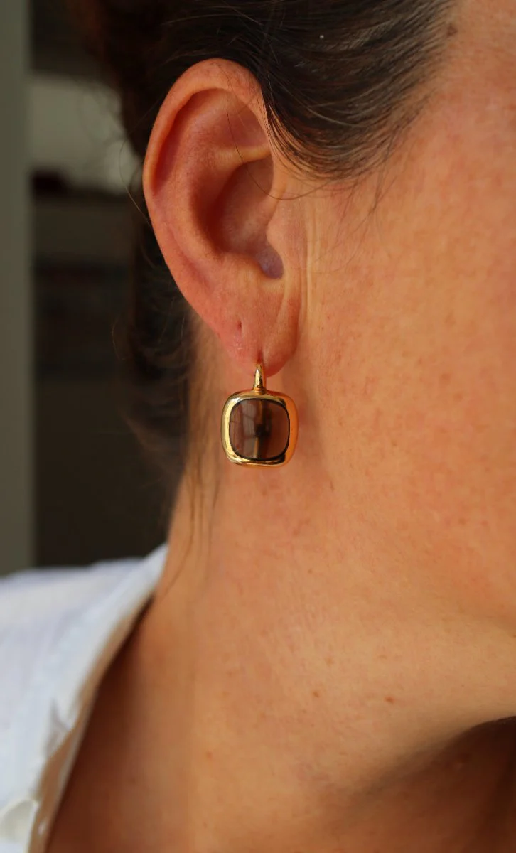 Boucles d'oreilles Dormeuses en or rose et pierre semi-précieuse - Image 2