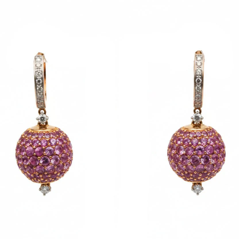 Boucles d'oreilles Créoles Pendantes en or rose, saphirs et diamants
