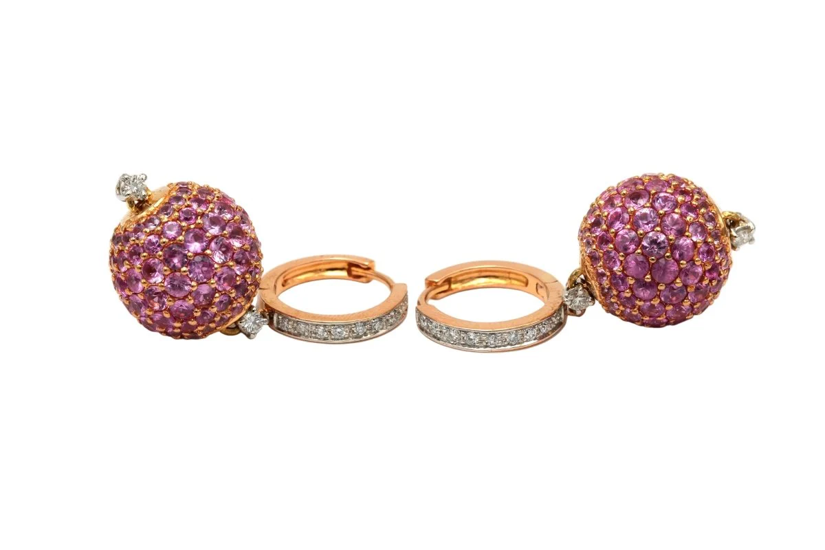 Boucles d'oreilles Créoles Pendantes en or rose, saphirs et diamants - Image 5