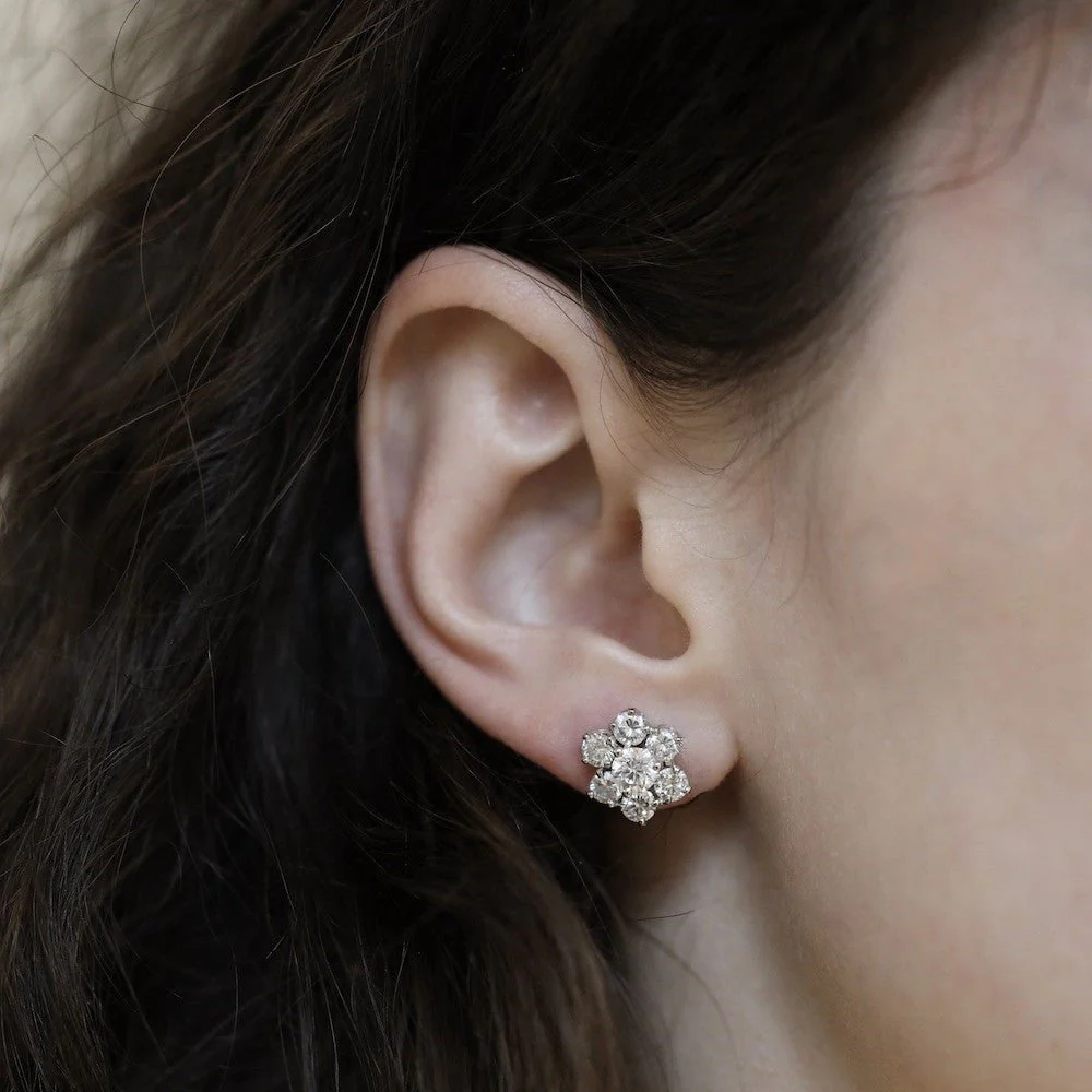 Boucles d'oreilles Puces en or blanc et diamants - Image 2