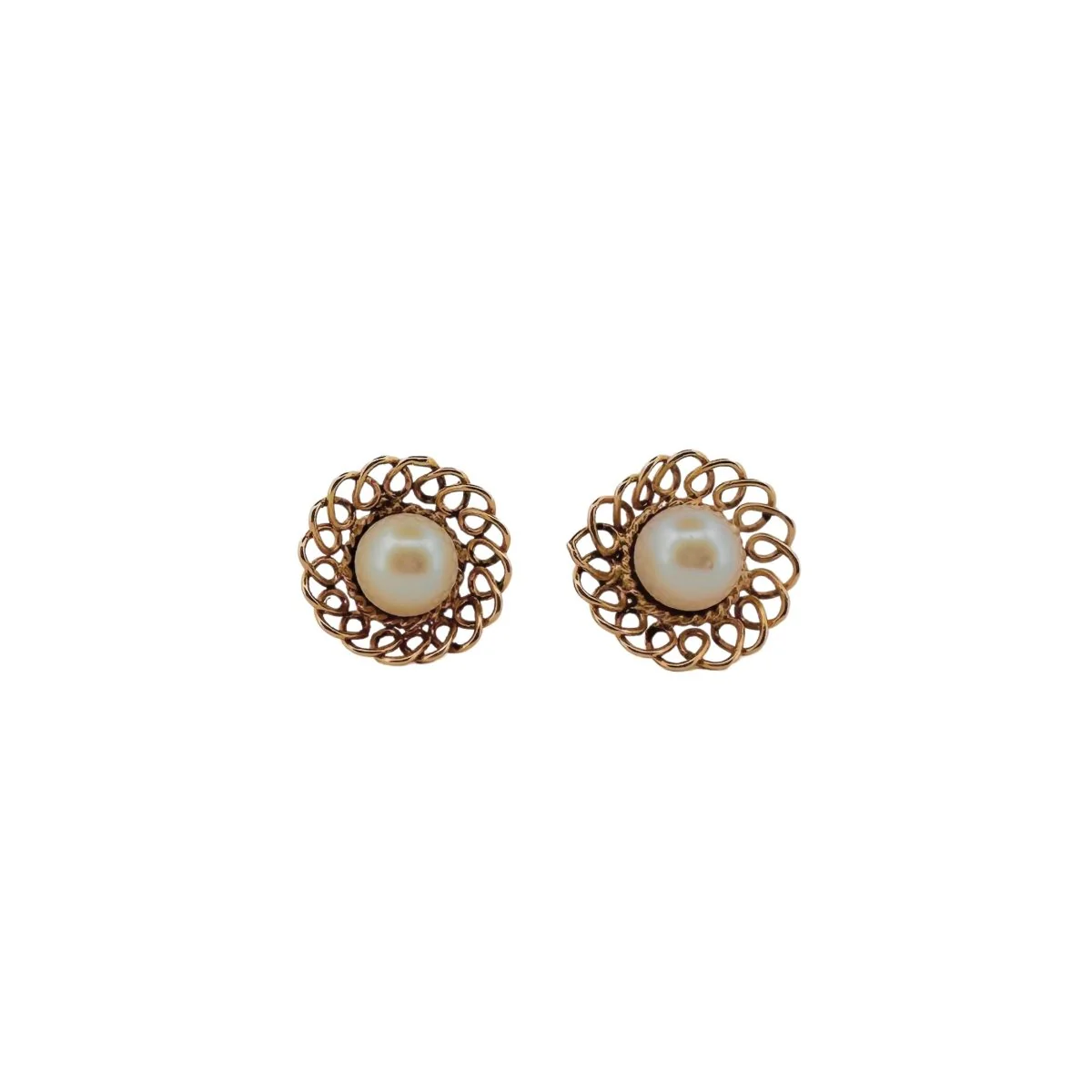Boucles d'oreilles Fleur en or jaune et perles