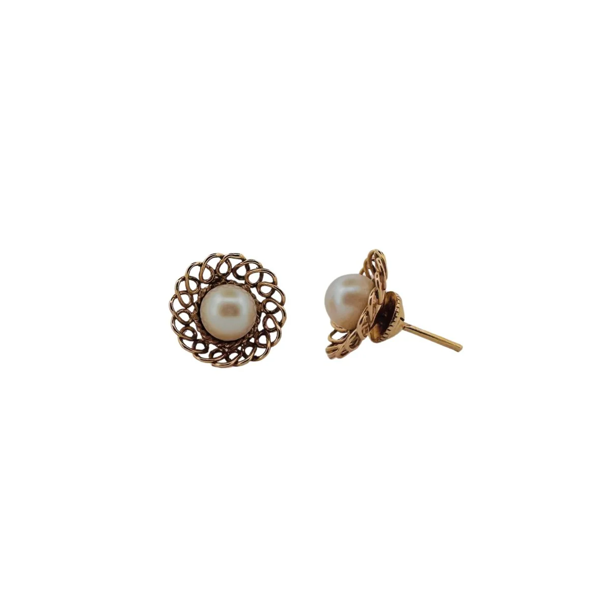 Boucles d'oreilles Fleur en or jaune et perles - Image 2