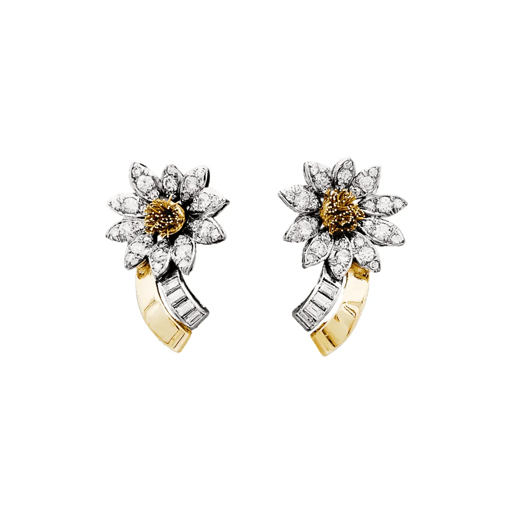 Boucles d'oreilles Clips en or jaune, platine, et diamants