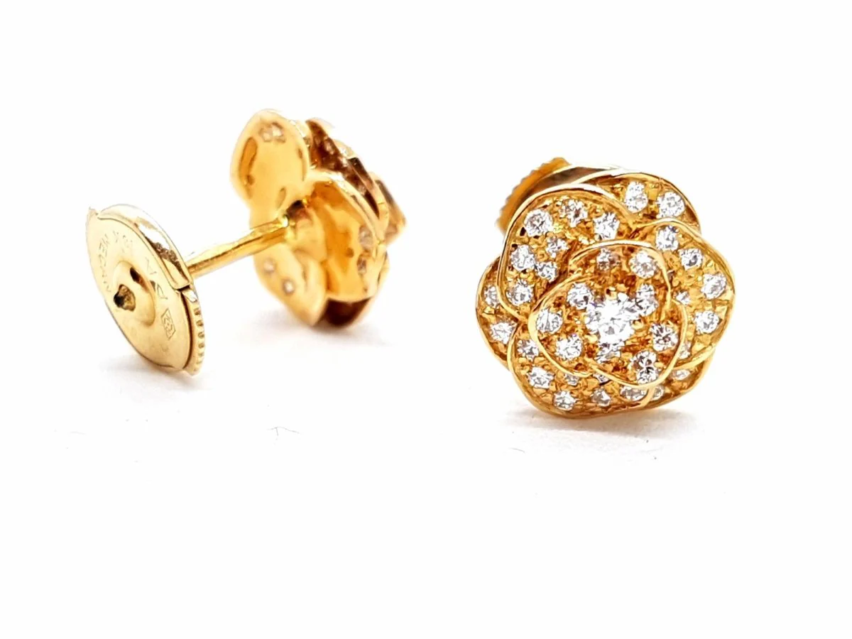 Boucles d'oreilles Puces fleur en or rose et diamants - Image 3