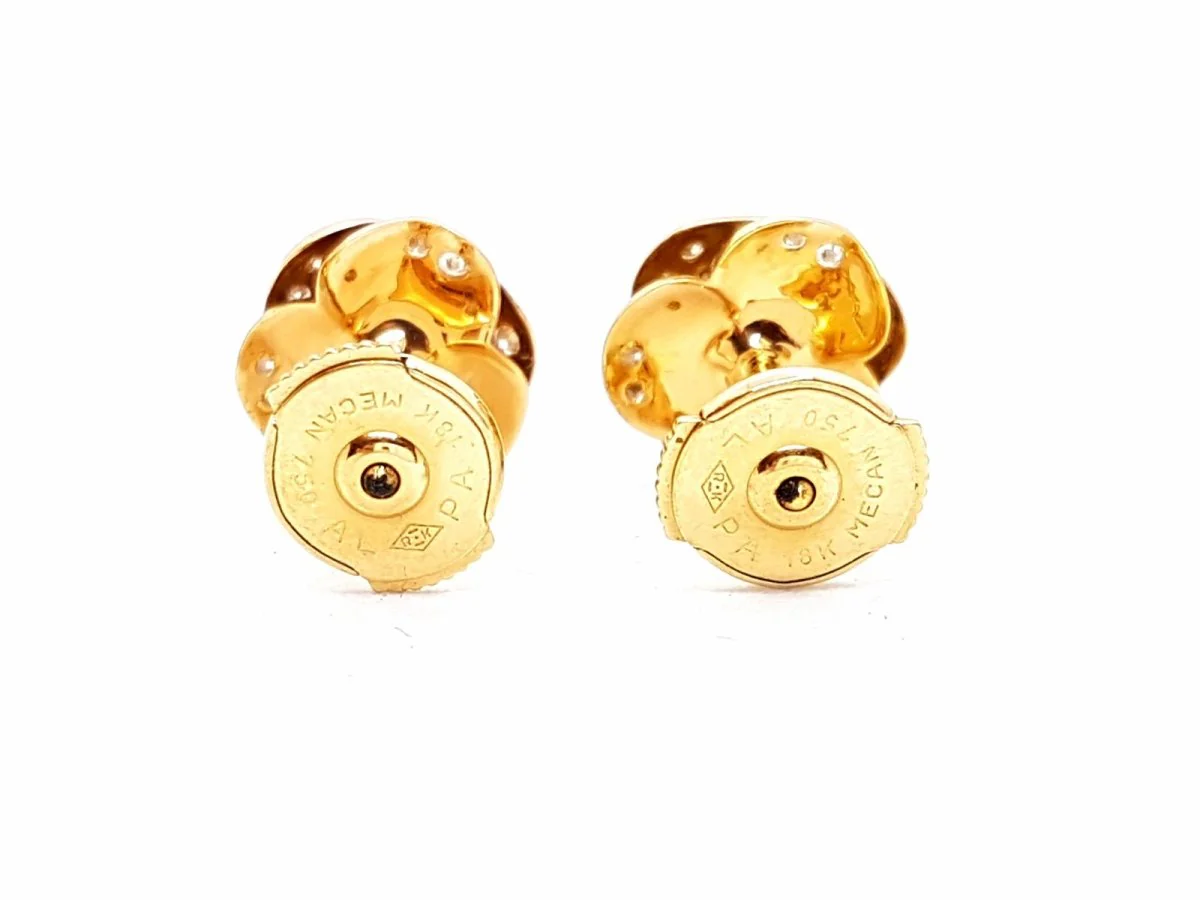 Boucles d'oreilles Puces fleur en or rose et diamants - Image 5