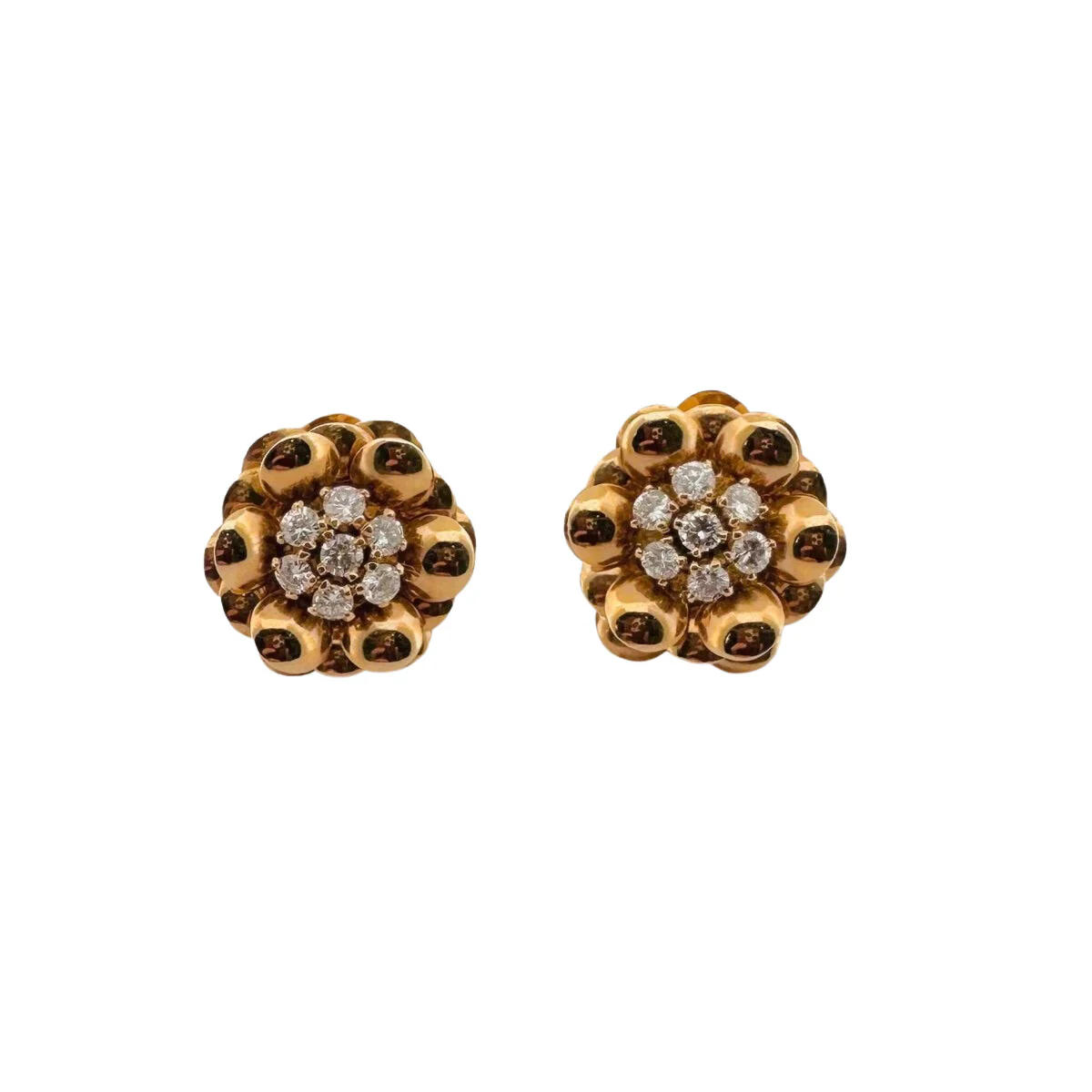 Boucles d'oreilles "fleurs" or jaune et diamants